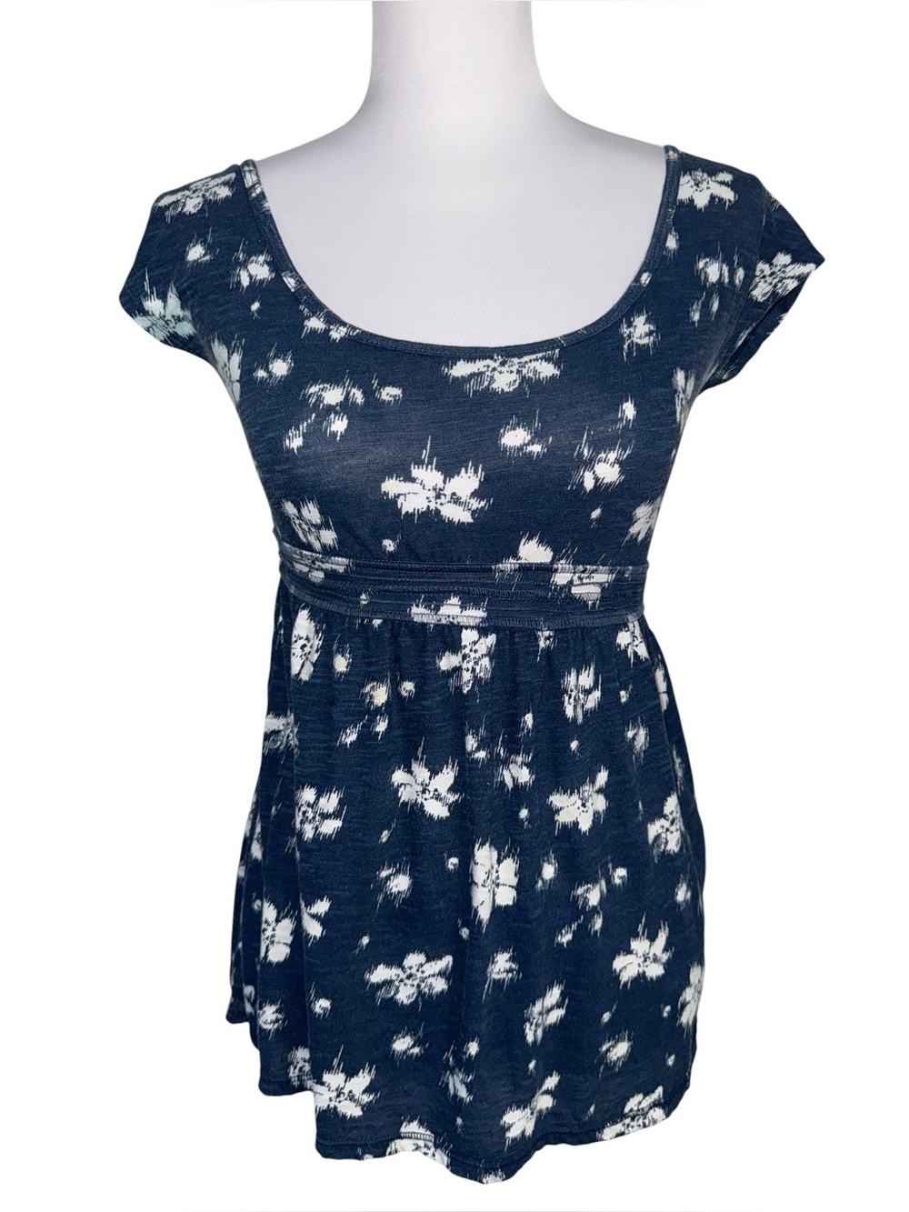 VTG Aeropostale Blue White Empire Waist Babydoll Strappy Back Top Medium Boho